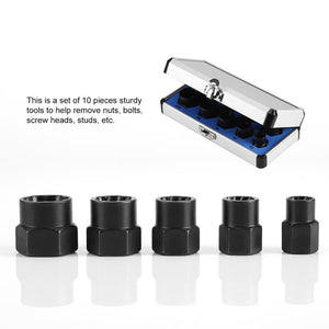 10Pcs Damaged Bolt Nut Screw Remover Extractor Removal Set Nut Removal Socket Tool Threading Hand Tools Kit With Box Hot Sale