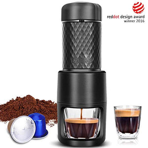 Portable Espresso Machine - Manual Espresso for Rich & Thick Crema Mini Espresso Maker Compatible with Nespresso Pods & Ground Coffee