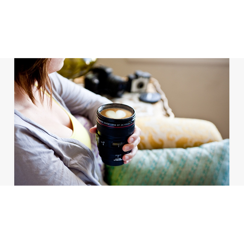 SLR Camera Lens Stainless Steel Travel Coffee Mug with Leak-Proof Lid