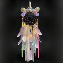 Load image into Gallery viewer, LED Lighted Up Unicorn Dream Catcher Wall Decor Colorful Feather Dreamcather