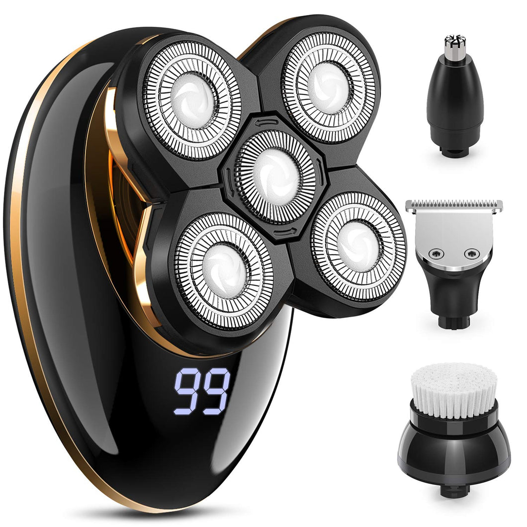 Electric Shavers For Men Bald Head Shaver Led Mens Electric Shaving Razors Regeable Cordless Wet Dry Rotary Shaver Grooming Kit With Clippers Nose Hair Trimmer Facial Cleansing Brush