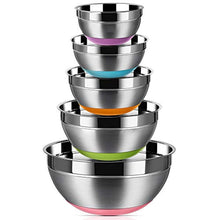 Charger l\&#39;image dans la visionneuse de la galerie, Stainless Steel Mixing Bowls (Set of 5), Non Slip Colorful Silicone Bottom Nesting Storage Bowls by Aammaxs-yyi, Polished Mirror Finish For Healthy Meal Mixing and Prepping 1.5-2 - 2.5-3.5 - 7QT