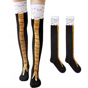 Crazy Funny Chicken Legs Socks Cotton Knee High Cartoon Animal Socks for Women Cosplay, Costumes Party, Unisex Novelty Gift (1 Pair)