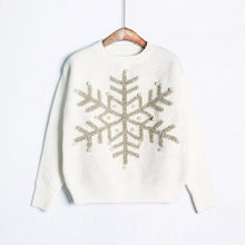 Charger l\&#39;image dans la visionneuse de la galerie, Snowflake Sequined Pearl Knitted Christmas Sweater