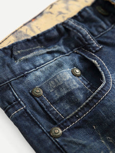 Men Paint Splatter Patched Jeans