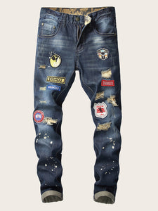 Men Paint Splatter Patched Jeans