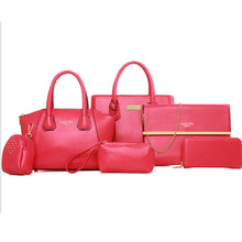 Load image into Gallery viewer, WOMEN&#39;S RIVET PU BAG SET BAG SETS SOLID COLORED 6 PIECES PURSE SET BLACK / FUCHSIA / YELLOW