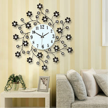 Charger l\&#39;image dans la visionneuse de la galerie, Pastoral Flower Iron Rhinestone Living Room Bedroom Watch Clocks Large Decorative Wall Clock Saat Horloge Murale