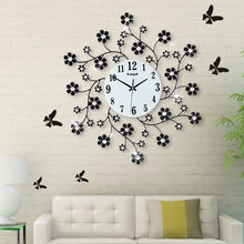 Load image into Gallery viewer, Pastoral Flower Iron Rhinestone Living Room Bedroom Watch Clocks Large Decorative Wall Clock Saat Horloge Murale
