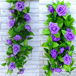 9Flowers 2M Longth Artificial Fake Silk Rose Flower Ivy Vine Hanging Garland Wedding Decor Party Home Garden Decoration