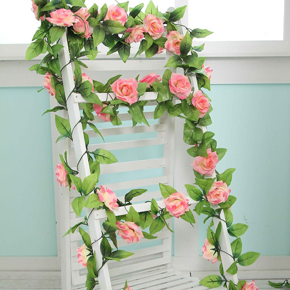 9Flowers 2M Longth Artificial Fake Silk Rose Flower Ivy Vine Hanging Garland Wedding Decor Party Home Garden Decoration