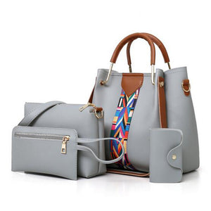 Women's Zipper PU Bag Set Bag Sets 4 Pieces Purse Set Black / Brown / Light Grey