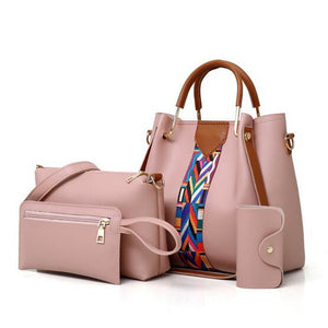 Women's Zipper PU Bag Set Bag Sets 4 Pieces Purse Set Black / Brown / Light Grey