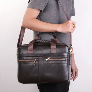 Nextchain  Men's Zipper Briefcase Nappa Leather Solid Color Dark Brown / Fall & Winter
