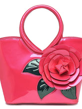 Load image into Gallery viewer, L.WEST® Women‘s Flower Tote PU(Polyurethane) Floral Print Dark Green / Fuchsia / Sky Blue