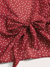 Load image into Gallery viewer, SHEIN Tie Front Polka-dot Print Top &amp; Ruffle Hem Knot Skirt Set
