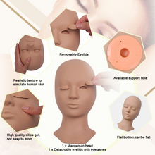 Load image into Gallery viewer, 2022 Newly Lifelike Training Mannequin head with 4pc removable eyelids for eyelash extensions Practice Replaced Eyelids Flat Makeup Soft-Touch Rubber