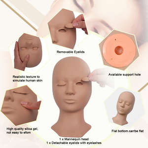 2022 Newly Lifelike Training Mannequin head with 4pc removable eyelids for eyelash extensions Practice Replaced Eyelids Flat Makeup Soft-Touch Rubber