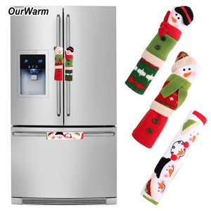 OurWarm 3pcs Fridge Handle Covers Christmas Microwave Oven Dishwasher Door Handle Cover Christmas Decorations for Home 10*24cm