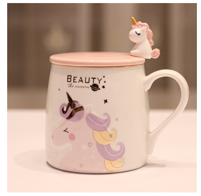 Unicorn Cute Drinking Cup Ceramic Spoon With Lid