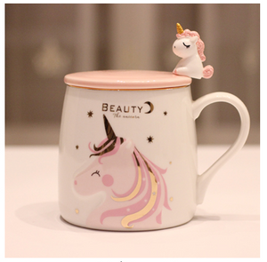 Unicorn Cute Drinking Cup Ceramic Spoon With Lid
