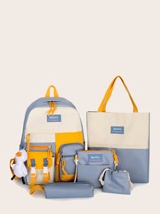 5pcs Color Block Backpack Set