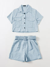 Load image into Gallery viewer, Button Front Top &amp; Belted Shorts Set