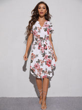 Load image into Gallery viewer, Floral Print Belted Curved Hem Dress