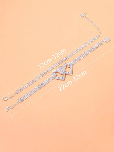 2pcs Rhinestone Heart Decor Anklet