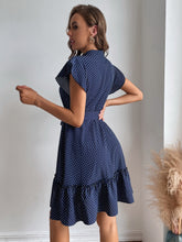 Load image into Gallery viewer, Polka Dot Print Butterfly Sleeve Flounce Hem Belted Dress