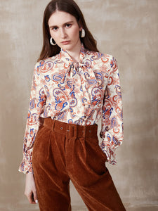 MOTF PREMIUM PAISLEY PRINTED TIE NECK TOP