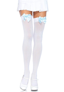 Women's Satin Bow Accent Thigh Highs