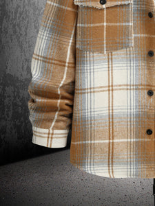 Men Plaid Print Teddy Lined Overcoat Without Sweater