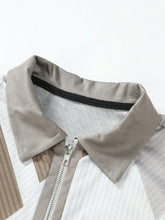 Charger l\&#39;image dans la visionneuse de la galerie, Manfinity Homme Men Striped Print Quarter Zip Polo Shirt
