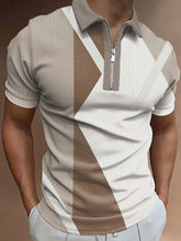 Charger l\&#39;image dans la visionneuse de la galerie, Manfinity Homme Men Striped Print Quarter Zip Polo Shirt