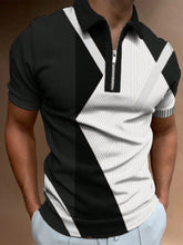 Load image into Gallery viewer, Manfinity Homme Men Striped Print Quarter Zip Polo Shirt