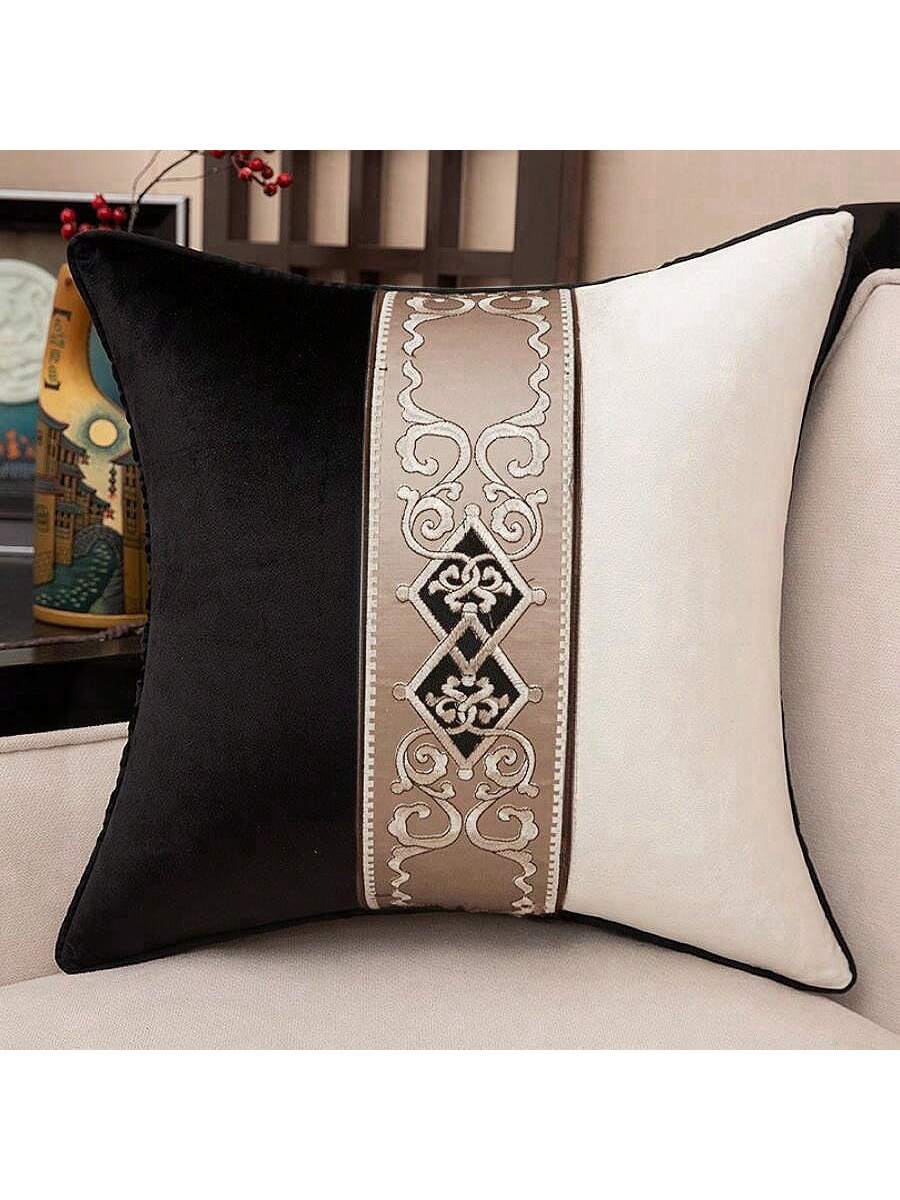 1pc black white luxury embroidery velvet cushion cover 30x50 45x45 50x50 decorative patchwork high-end sofa pillow cover decor pillowcase