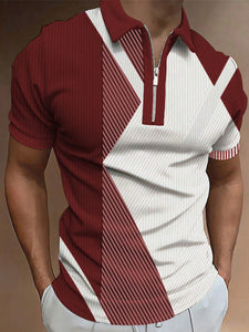 Manfinity Homme Men Striped Print Quarter Zip Polo Shirt