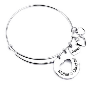 Mother Daughter Love Charm Bangle (Ships From USA)