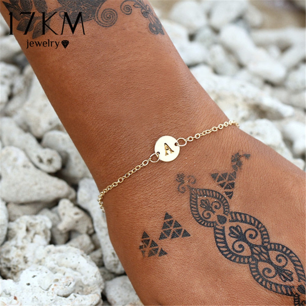 17KM Fashion Gold Color Letter Bracelet & Bangle For Women Simple Adjustable Name Bracelets Pulseras