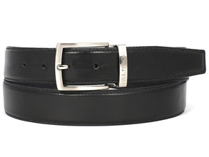 PAUL PARKMAN Men's Leather Belt Hand-Painted Black (ID#B01-BLK)
