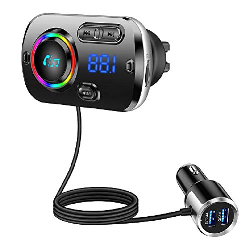 Bluetooth Fm Transmitter For Car, Upgraded Bluetooth 5.0 Wireless Car Radio Adapter With Qc3.0 &；5v/2.4a Fast ging, Hs Free Car Kit, Music Streaming, Connects 2 Phones Simultaneously