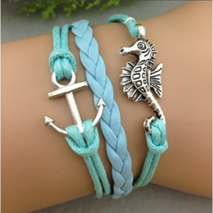 Seahorse Anchor Blue Bracelet (Ships From USA)