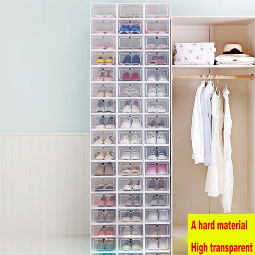 1pcs Multifunctional Colored Shoe Hanger Plastic Shoebox Transparent Crystal Portable Storage Box Household Drawer Case Organize