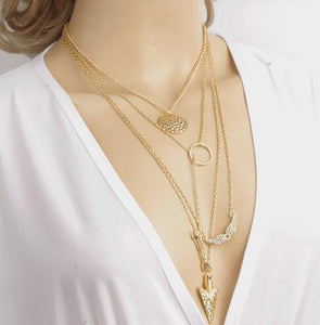2016 Hottest Fashion Casual Personality Circle Lariat Pendant Gold Color Necklace High Quality