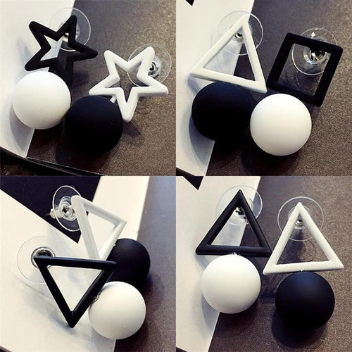 2018 New Women's Fashion Black White Mixed Colors Hollow Square Pentagram Triangle Simple
