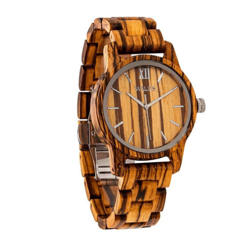 Men's Handmade Engraved Zebra Wooden Timepiece - Personal Message on the Watch