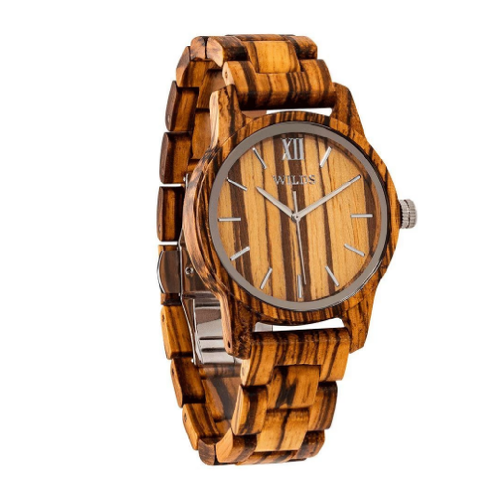Men's Handmade Engraved Zebra Wooden Timepiece - Personal Message on the Watch