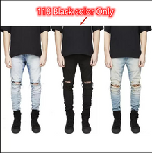 Load image into Gallery viewer, All Black Skinny Jeans Men Destroyed Straight Slim Fit Biker Pants Ripped Denim Washed Hiphop INS Trousers