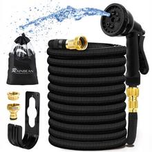 Charger l\&#39;image dans la visionneuse de la galerie, Garden hose, flexible and durable magic hose with 8-function sprayer/hose hanger/storage bag/brass connector, (25 feet/black) a30